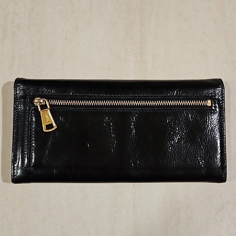 YSL Logo Patent Leather Bifold Snap Wallet w/Dustbag - Picture 2 of 14